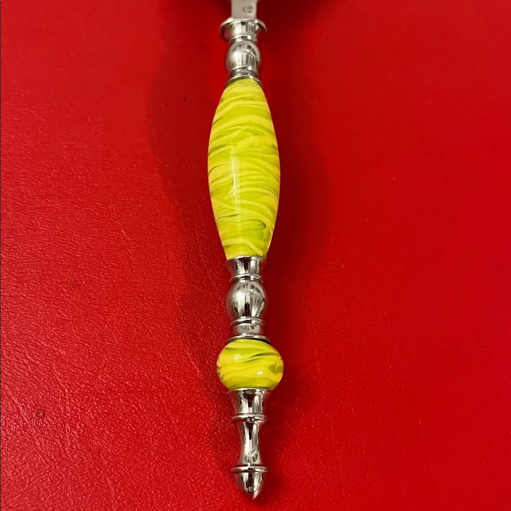 Italian Murano Glass Salad Spoon - yellow green Stripes 10.5”L